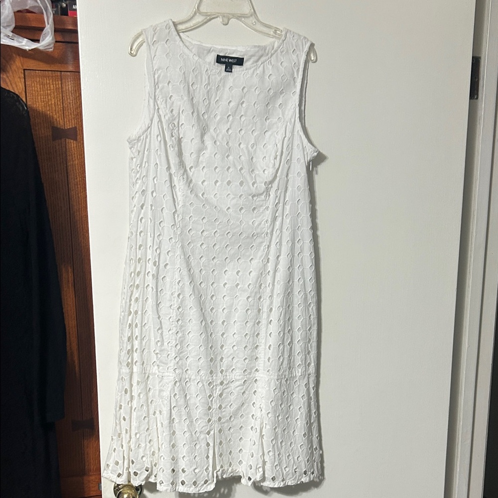 Nine West White Textured Midi Dress